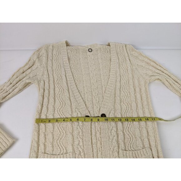 Anthropologie One Girl Who Wisdom Long Knit Cardigan Sweater One Size Cream - Picture 11 of 13